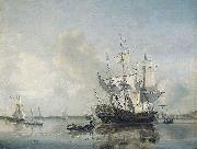 Nicolaas Baur Frigate 'Rotterdam' on the Meuse before Rotterdam oil on canvas